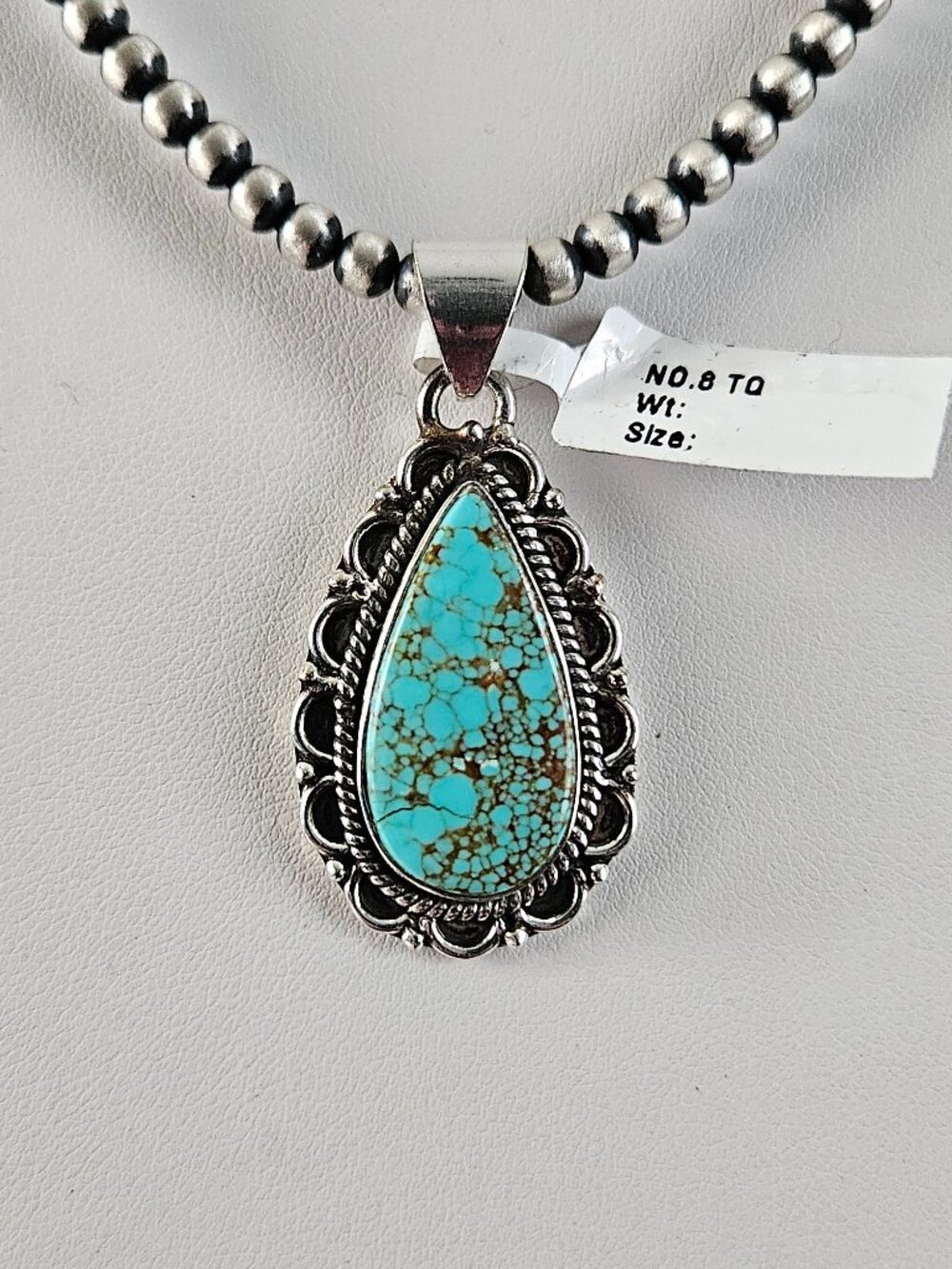 NWT Silver Plated Number 8 Turquoise Teardrop Pendant